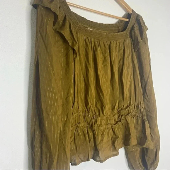 Balloon Sleeve green brown & golden metallic Peplum Blouse - Universal Thread xl - Picture 8 of 12